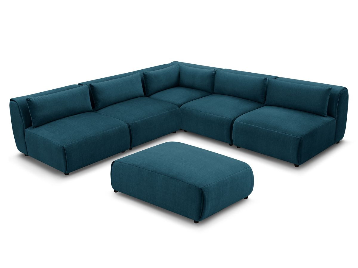 Canapé d'angle fixe EVEREST tissu chiné - Orange - Angle droit - 10 coussins