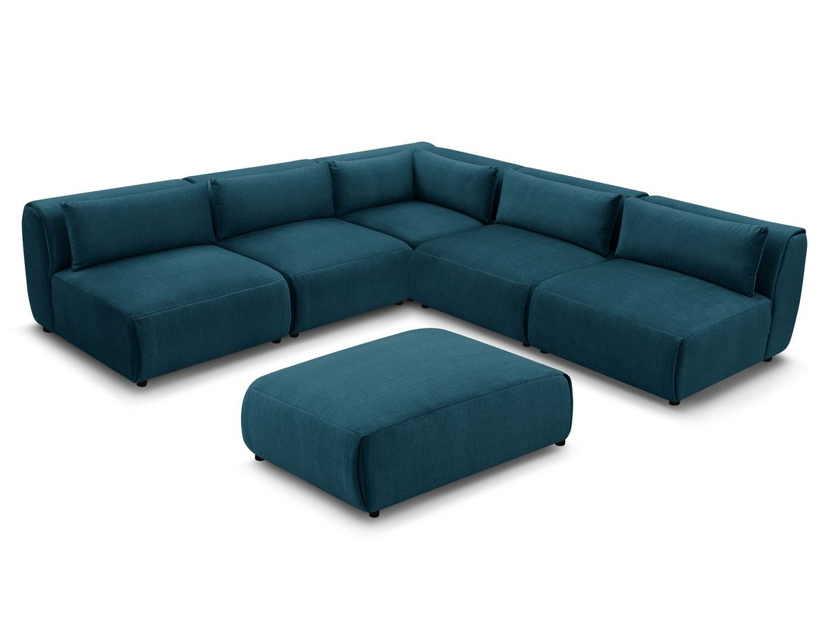 Canapé d'angle fixe EVEREST tissu chiné - Orange - Angle droit - 10 coussins