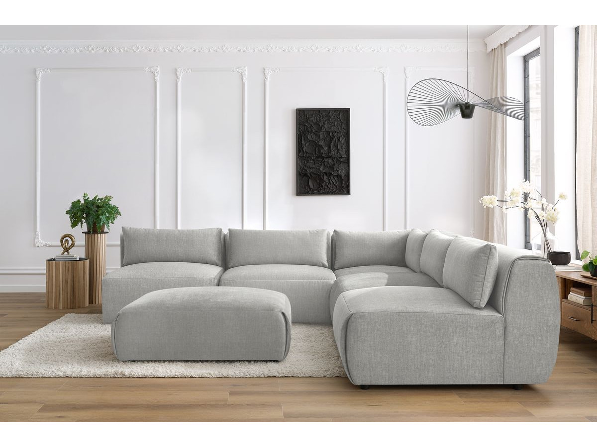 JEANNE modulaire vaste hoekbank in fluwelen stof met 4 fauteuils, 1 hoek en 1 poef