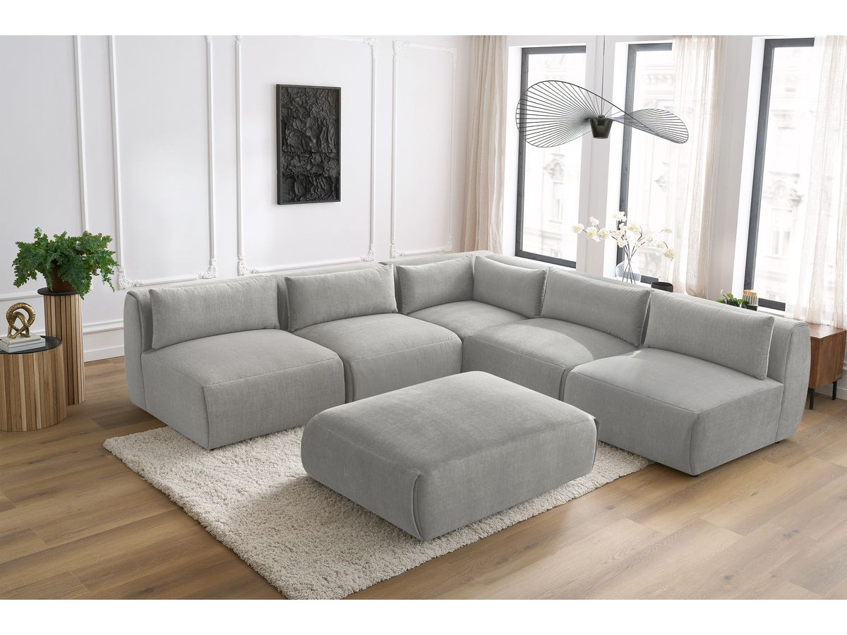 JEANNE modulaire vaste hoekbank in fluwelen stof met 4 fauteuils, 1 hoek en 1 poef