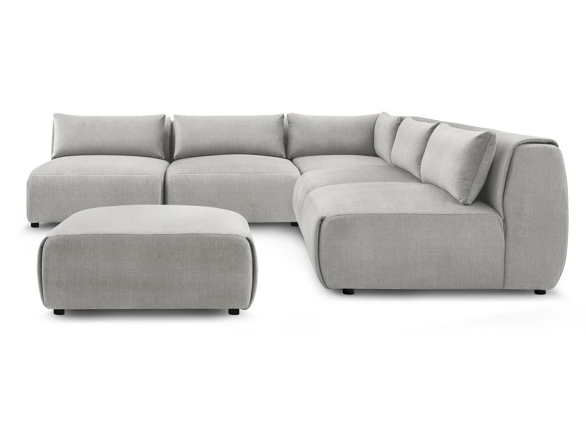 JEANNE modulaire vaste hoekbank in fluwelen stof met 4 fauteuils, 1 hoek en 1 poef