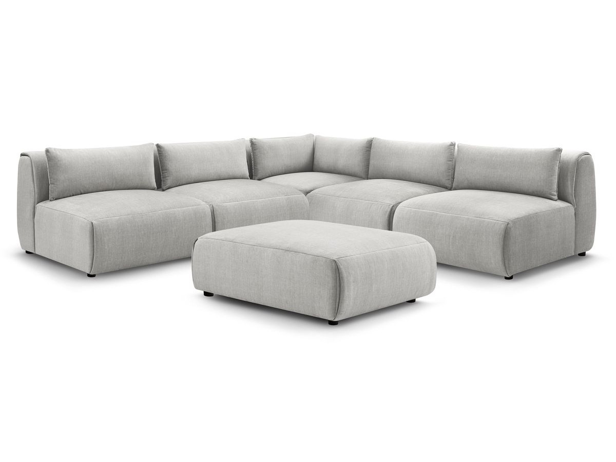 JEANNE modulaire vaste hoekbank in fluwelen stof met 4 fauteuils, 1 hoek en 1 poef
