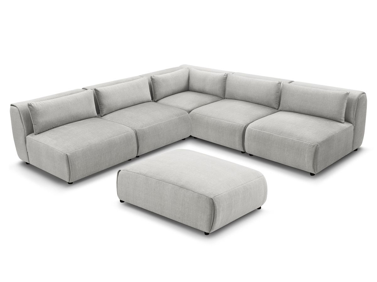 JEANNE modulaire vaste hoekbank in fluwelen stof met 4 fauteuils, 1 hoek en 1 poef