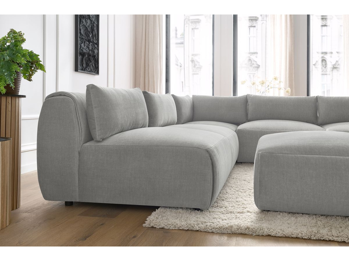 JEANNE modulaire vaste hoekbank in fluwelen stof met 4 fauteuils, 1 hoek en 1 poef