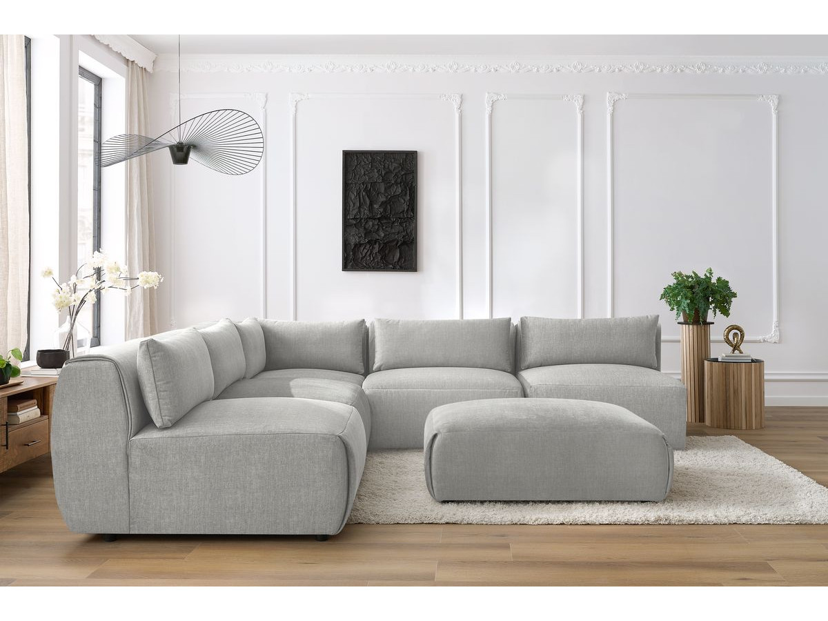 JEANNE modulaire vaste hoekbank in fluwelen stof met 4 fauteuils, 1 hoek en 1 poef