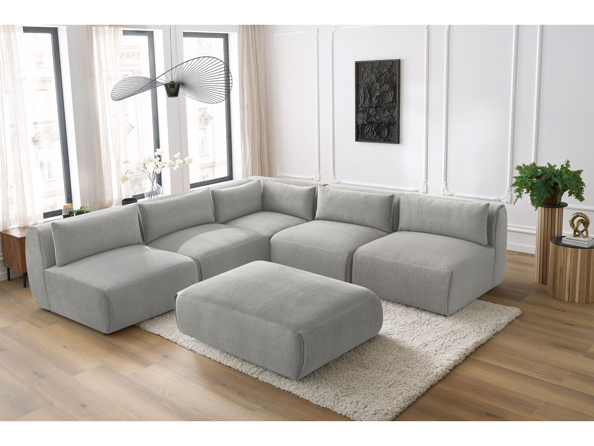 JEANNE modulaire vaste hoekbank in fluwelen stof met 4 fauteuils, 1 hoek en 1 poef