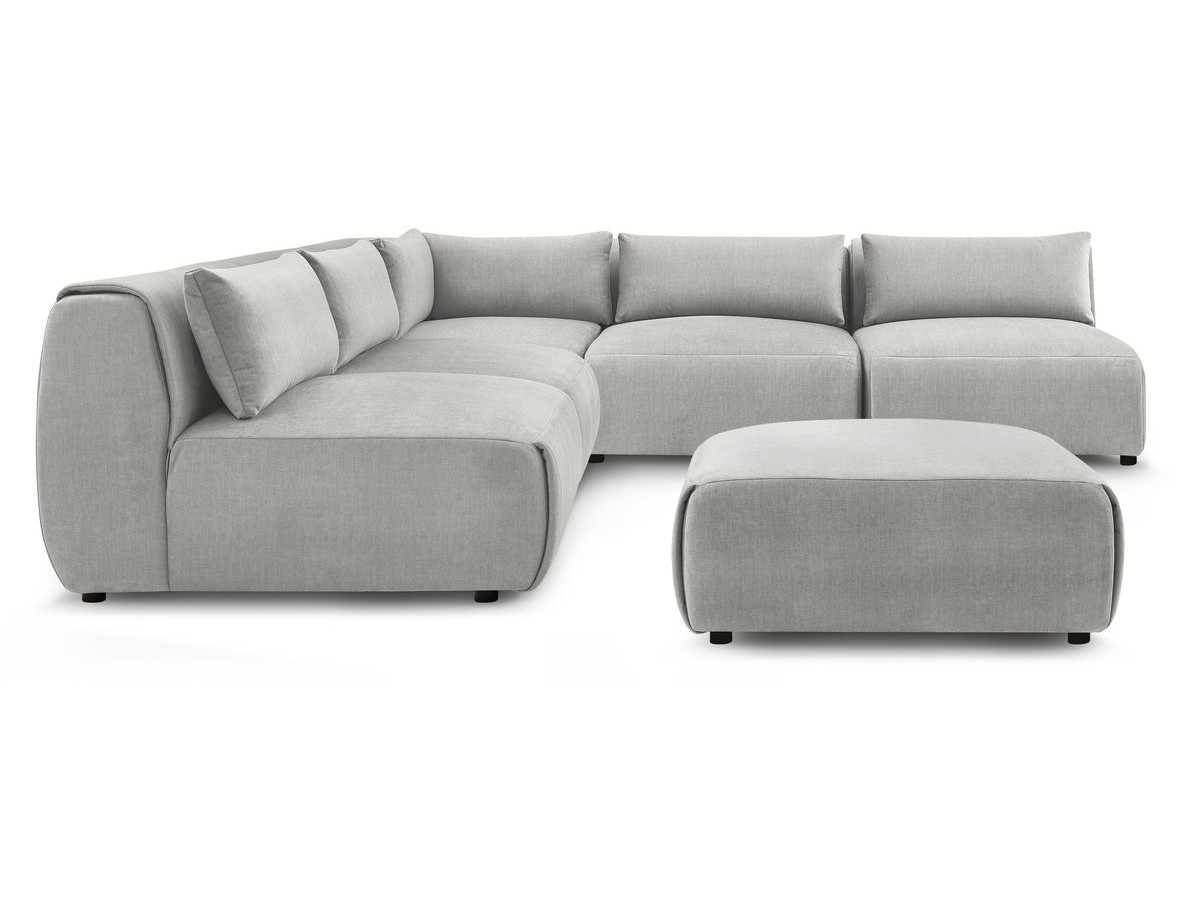 JEANNE modulaire vaste hoekbank in fluwelen stof met 4 fauteuils, 1 hoek en 1 poef