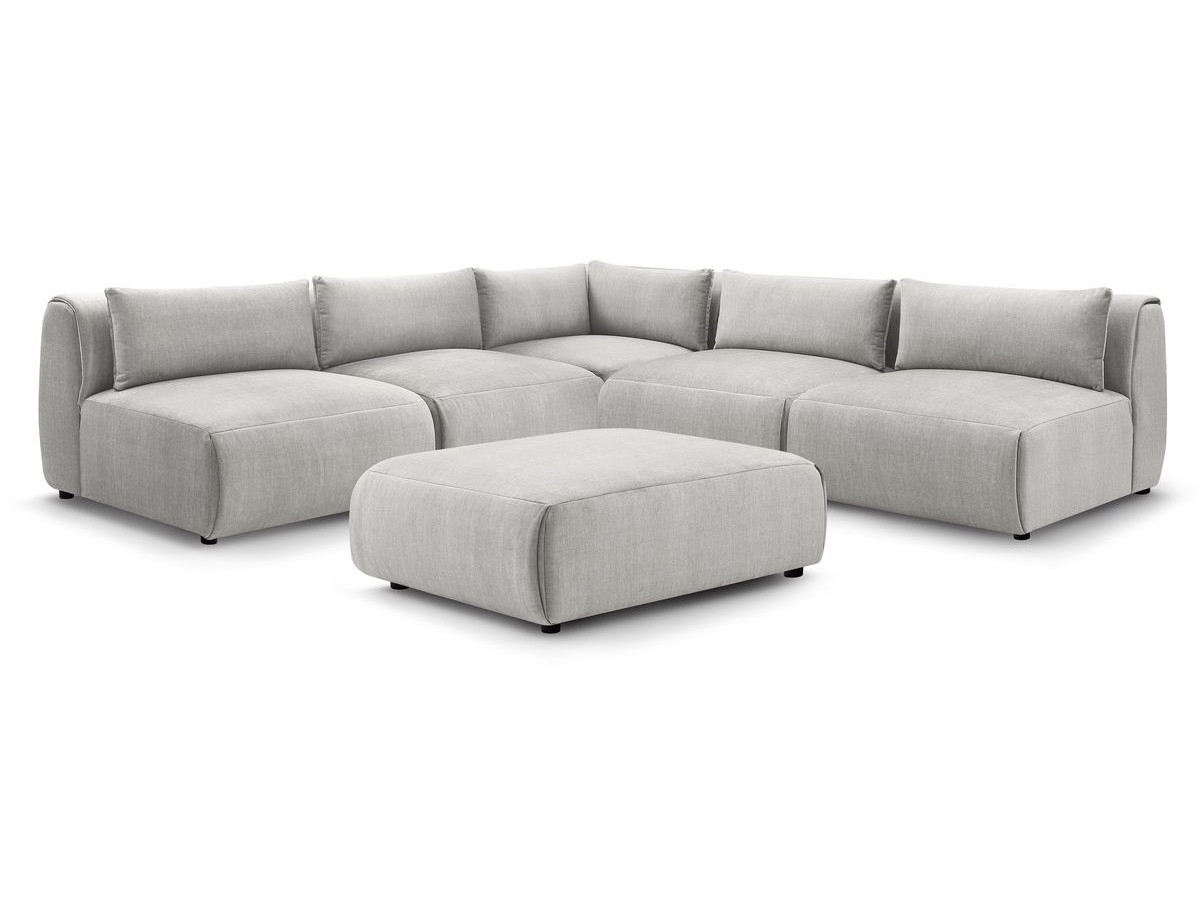 JEANNE modulaire vaste hoekbank in fluwelen stof met 4 fauteuils, 1 hoek en 1 poef