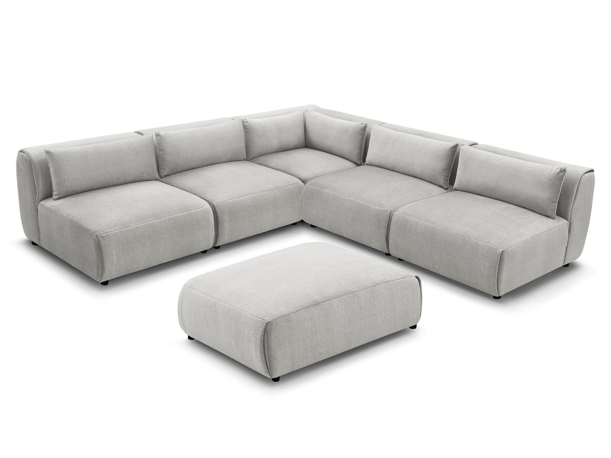 JEANNE modulaire vaste hoekbank in fluwelen stof met 4 fauteuils, 1 hoek en 1 poef