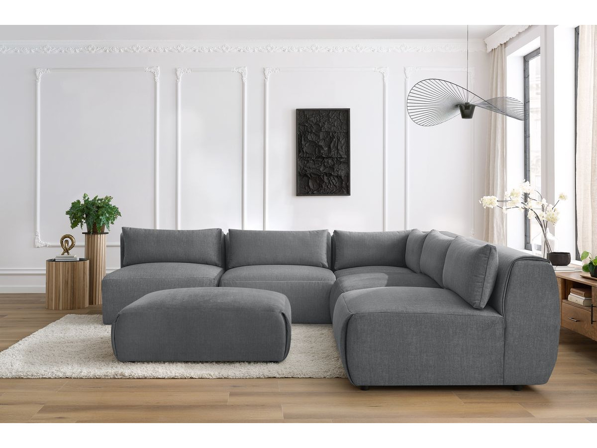 JEANNE modulaire vaste hoekbank in fluwelen stof met 4 fauteuils, 1 hoek en 1 poef