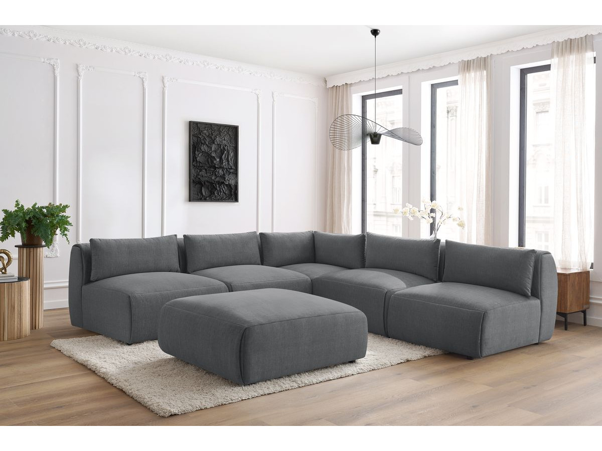 Canapé d'angle modulable JEANNE velours gris foncé — vue 5