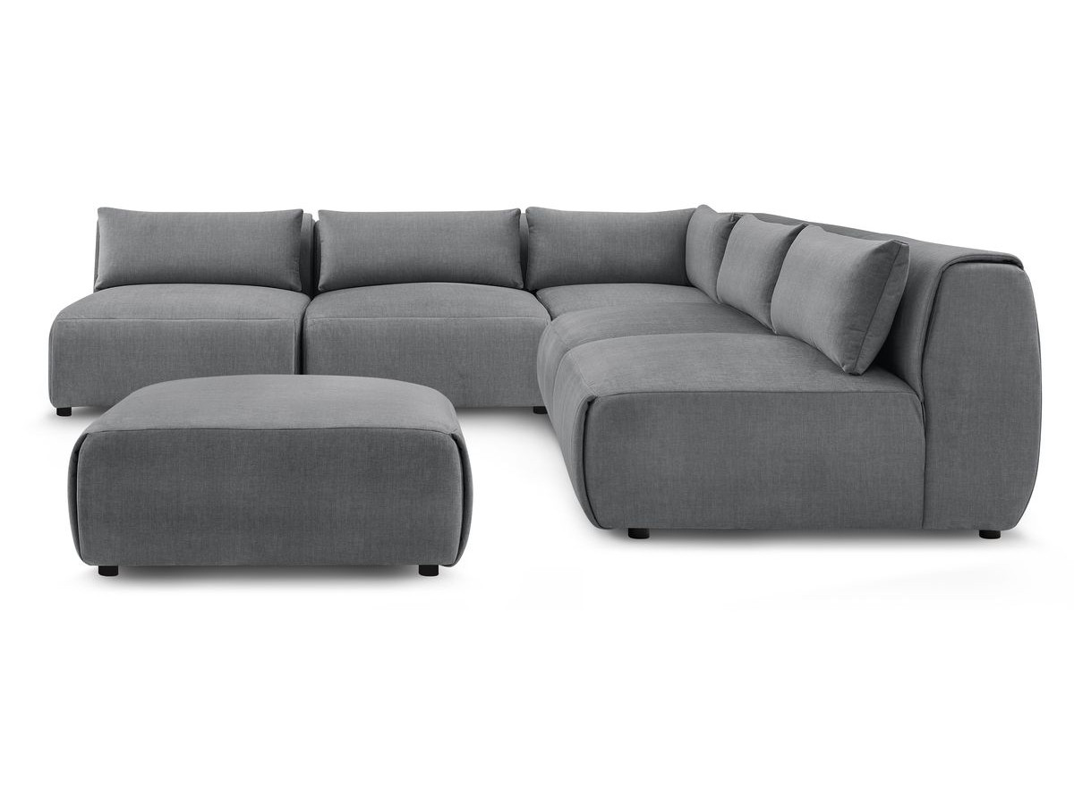JEANNE modulaire vaste hoekbank in fluwelen stof met 4 fauteuils, 1 hoek en 1 poef