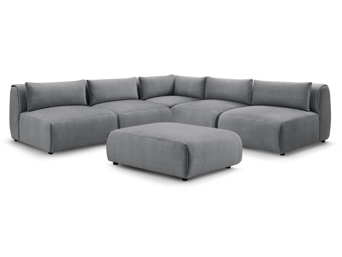 JEANNE modulaire vaste hoekbank in fluwelen stof met 4 fauteuils, 1 hoek en 1 poef