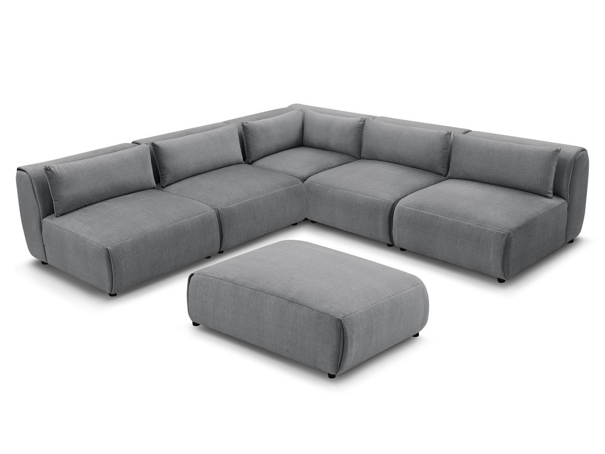JEANNE modulaire vaste hoekbank in fluwelen stof met 4 fauteuils, 1 hoek en 1 poef