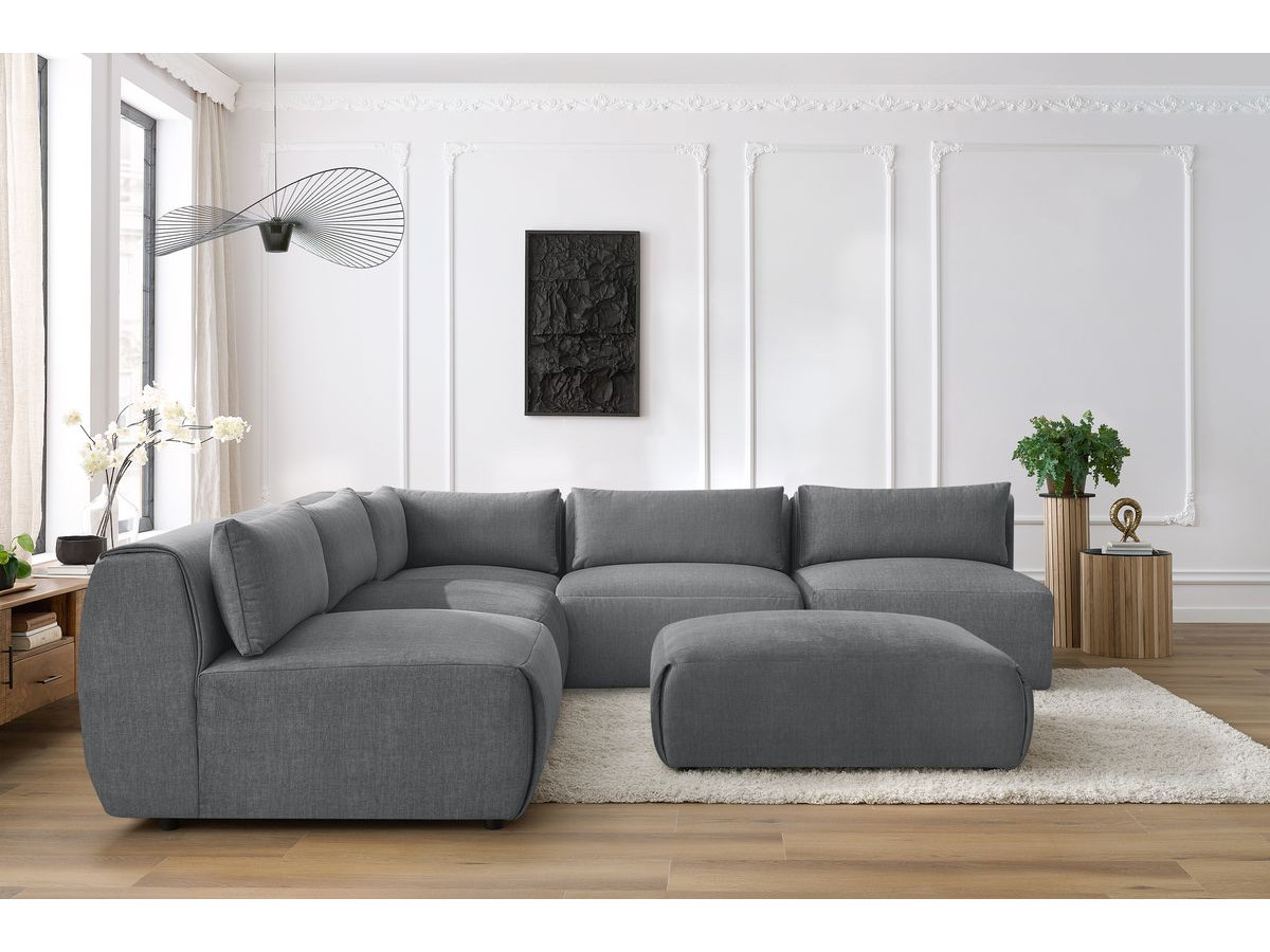 JEANNE modulaire vaste hoekbank in fluwelen stof met 4 fauteuils, 1 hoek en 1 poef