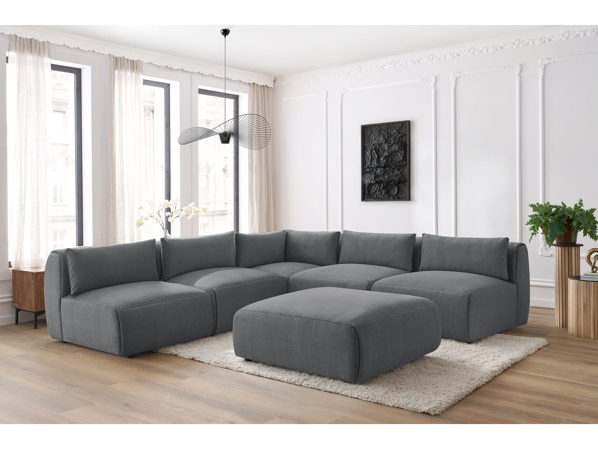 JEANNE modulaire vaste hoekbank in fluwelen stof met 4 fauteuils, 1 hoek en 1 poef