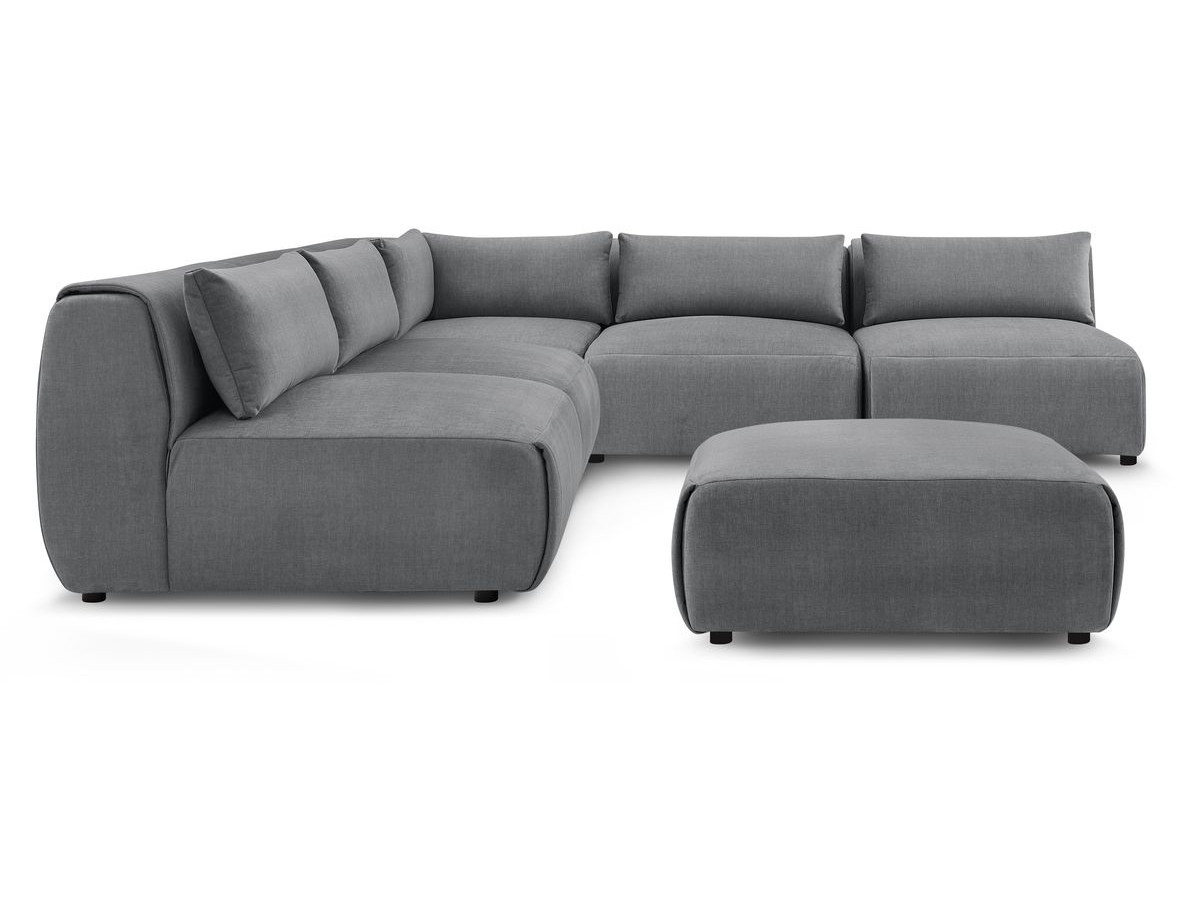 JEANNE modulaire vaste hoekbank in fluwelen stof met 4 fauteuils, 1 hoek en 1 poef