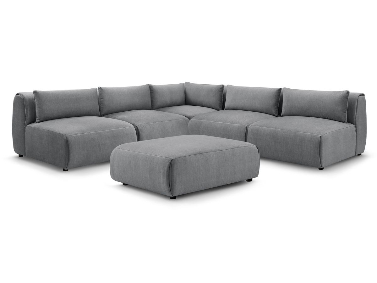 JEANNE modulaire vaste hoekbank in fluwelen stof met 4 fauteuils, 1 hoek en 1 poef