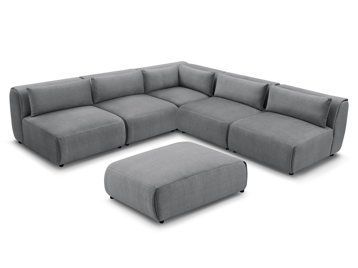 JEANNE modulaire vaste hoekbank in fluwelen stof met 4 fauteuils, 1 hoek en 1 poef