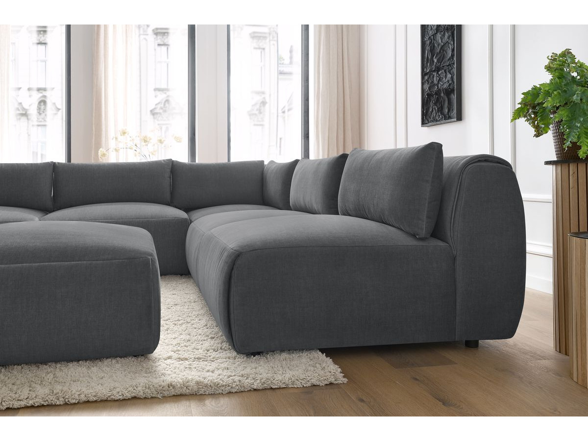 JEANNE modulaire vaste hoekbank in fluwelen stof met 4 fauteuils, 1 hoek en 1 poef