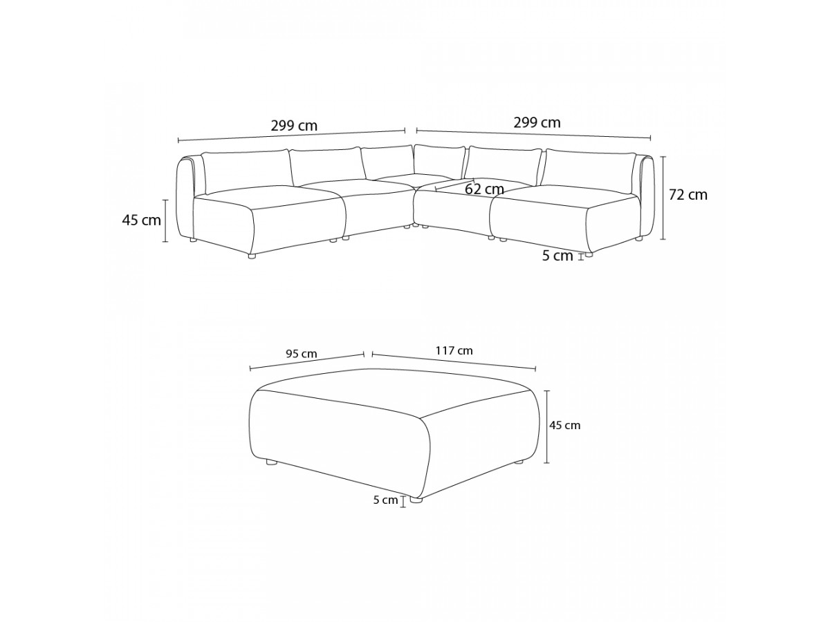 Canapé d'angle fixe EVEREST tissu chiné - Orange - Angle droit - 10 coussins