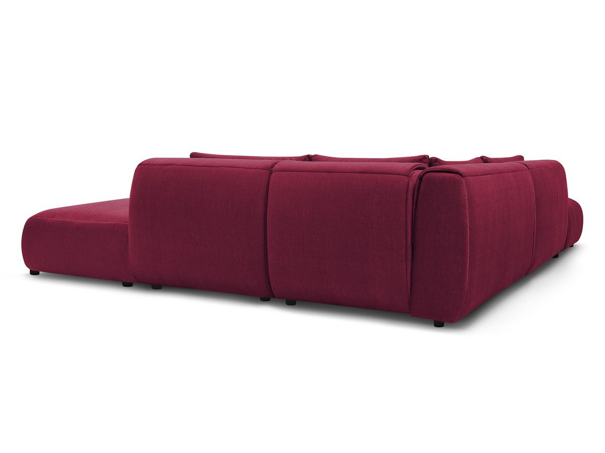 Canapé d'angle fixe modulable JEANNE tissu velours avec 2 chauffeuses, 1 angle et 2 poufs