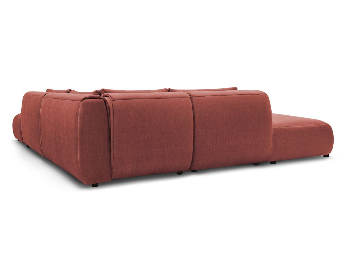 Canapé d'angle fixe modulable JEANNE tissu velours avec 2 chauffeuses, 1 angle et 2 poufs