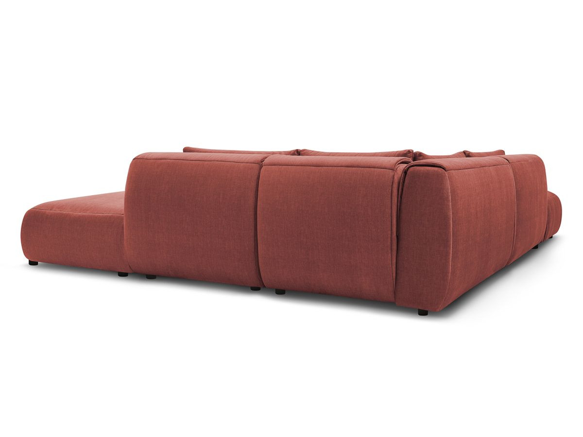 Canapé d'angle fixe modulable JEANNE tissu velours avec 2 chauffeuses, 1 angle et 2 poufs