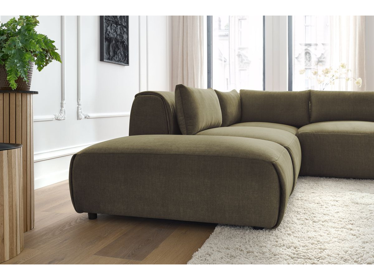 JEANNE modulaire vaste hoekbank in fluwelen stof met 2 fauteuils, 1 hoekbank en 2 poefs