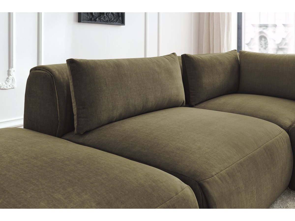 JEANNE modulaire vaste hoekbank in fluwelen stof met 2 fauteuils, 1 hoekbank en 2 poefs