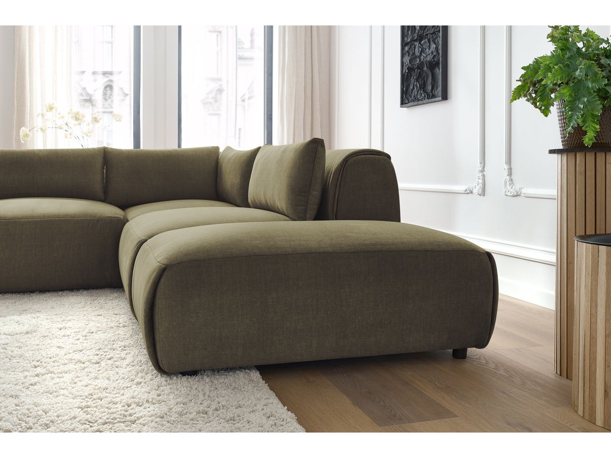 JEANNE modulaire vaste hoekbank in fluwelen stof met 2 fauteuils, 1 hoekbank en 2 poefs