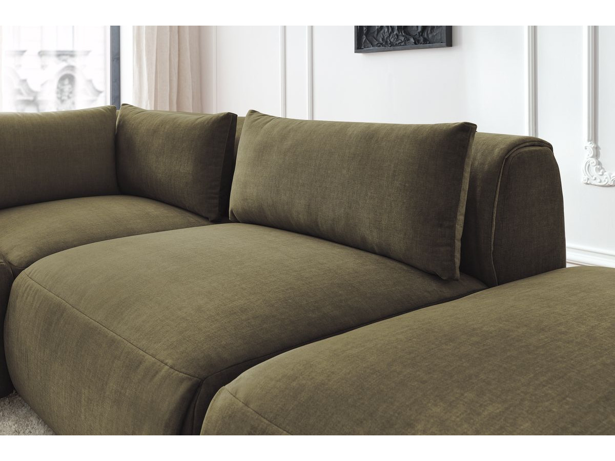JEANNE modulaire vaste hoekbank in fluwelen stof met 2 fauteuils, 1 hoekbank en 2 poefs