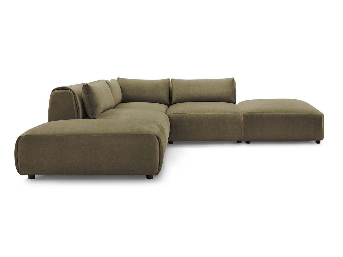 JEANNE modulaire vaste hoekbank in fluwelen stof met 2 fauteuils, 1 hoekbank en 2 poefs