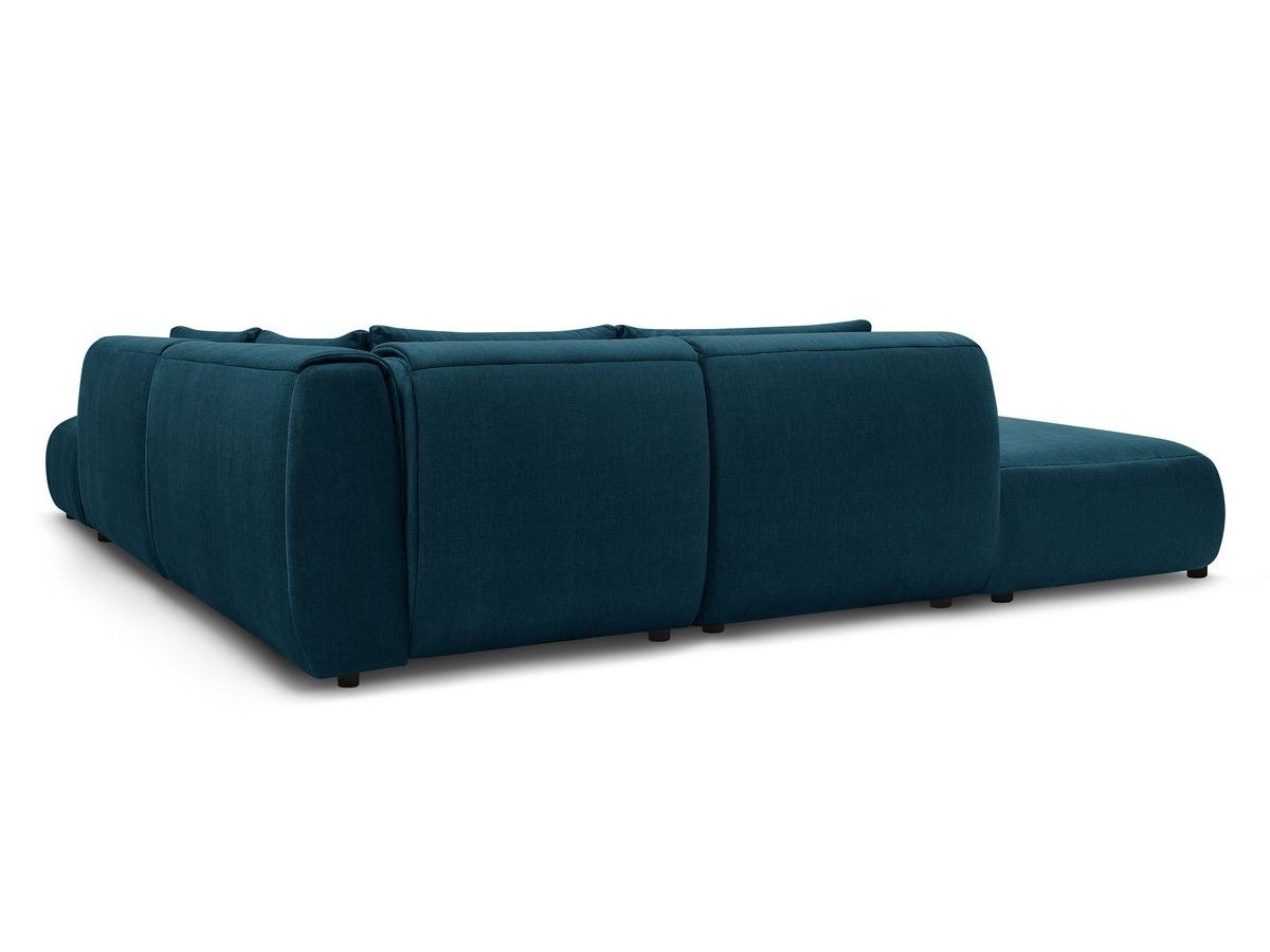 Canapé d'angle fixe modulable JEANNE tissu velours avec 2 chauffeuses, 1 angle et 2 poufs