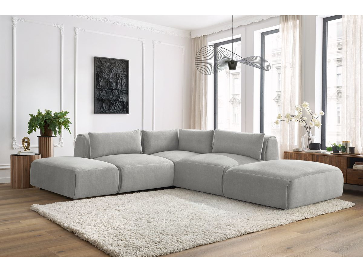 JEANNE modulaire vaste hoekbank in fluwelen stof met 2 fauteuils, 1 hoekbank en 2 poefs