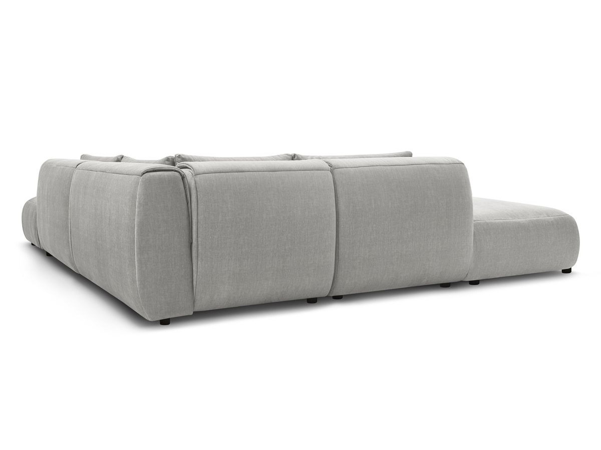 Canapé d'angle fixe modulable JEANNE tissu velours avec 2 chauffeuses, 1 angle et 2 poufs