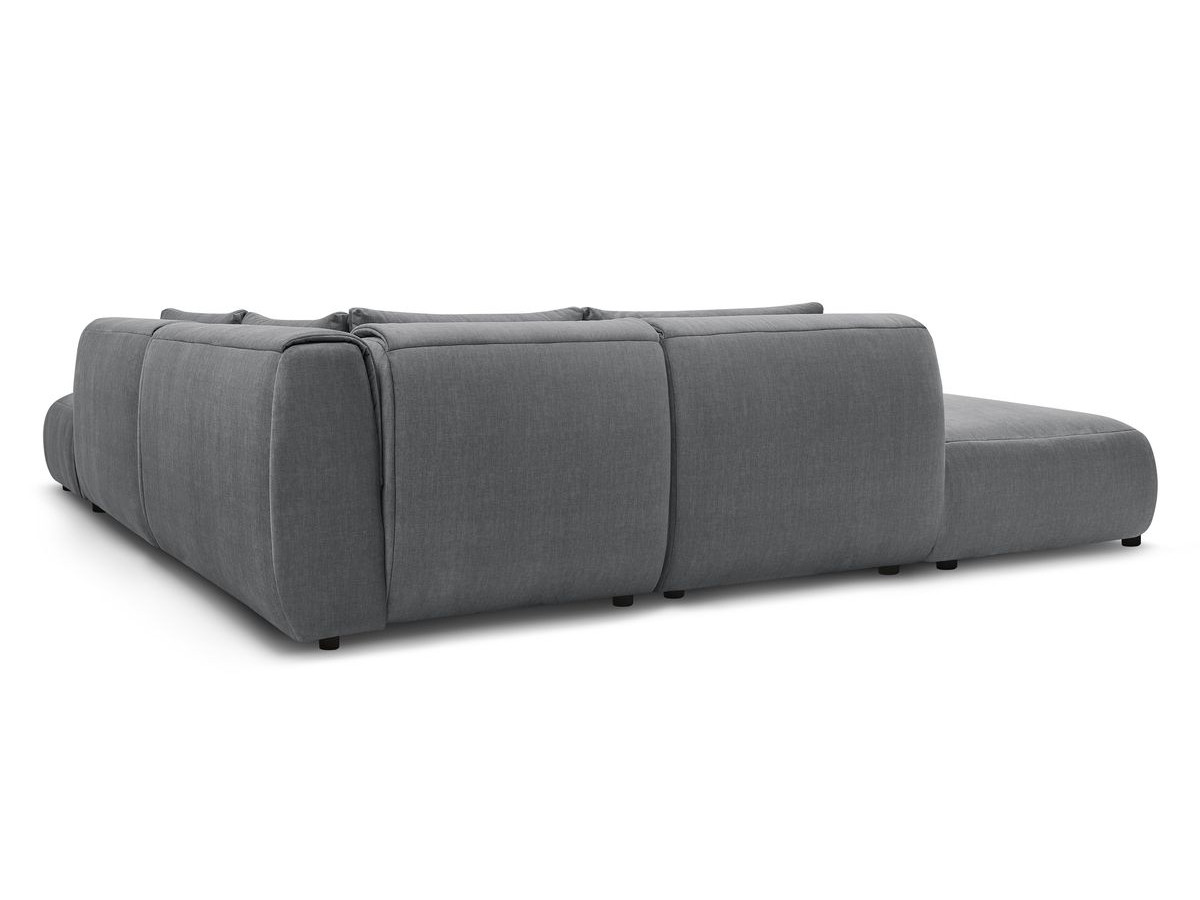 Canapé d'angle fixe modulable JEANNE tissu velours avec 2 chauffeuses, 1 angle et 2 poufs