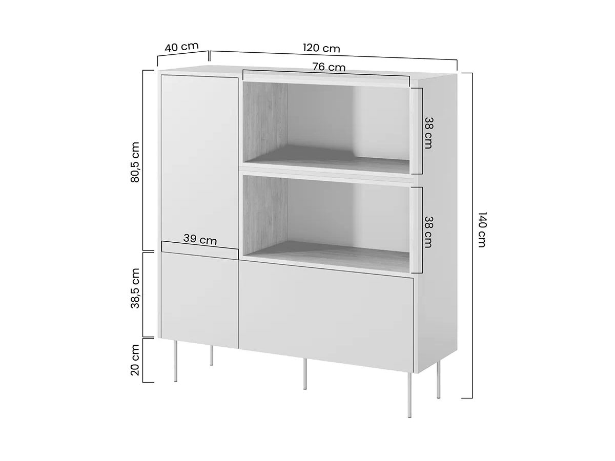 Buffet haut 2 portes 120 cm ATLAS avec niches