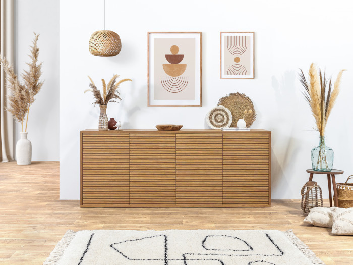 Buffet 4 portes 200 cm FERRET placage chêne massif avec tasseaux