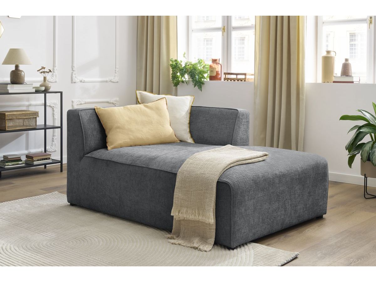 Méridienne pour canapé modulable MEGEVE tissu texturé gris foncé  angle droit BOBOCHIC 1 places