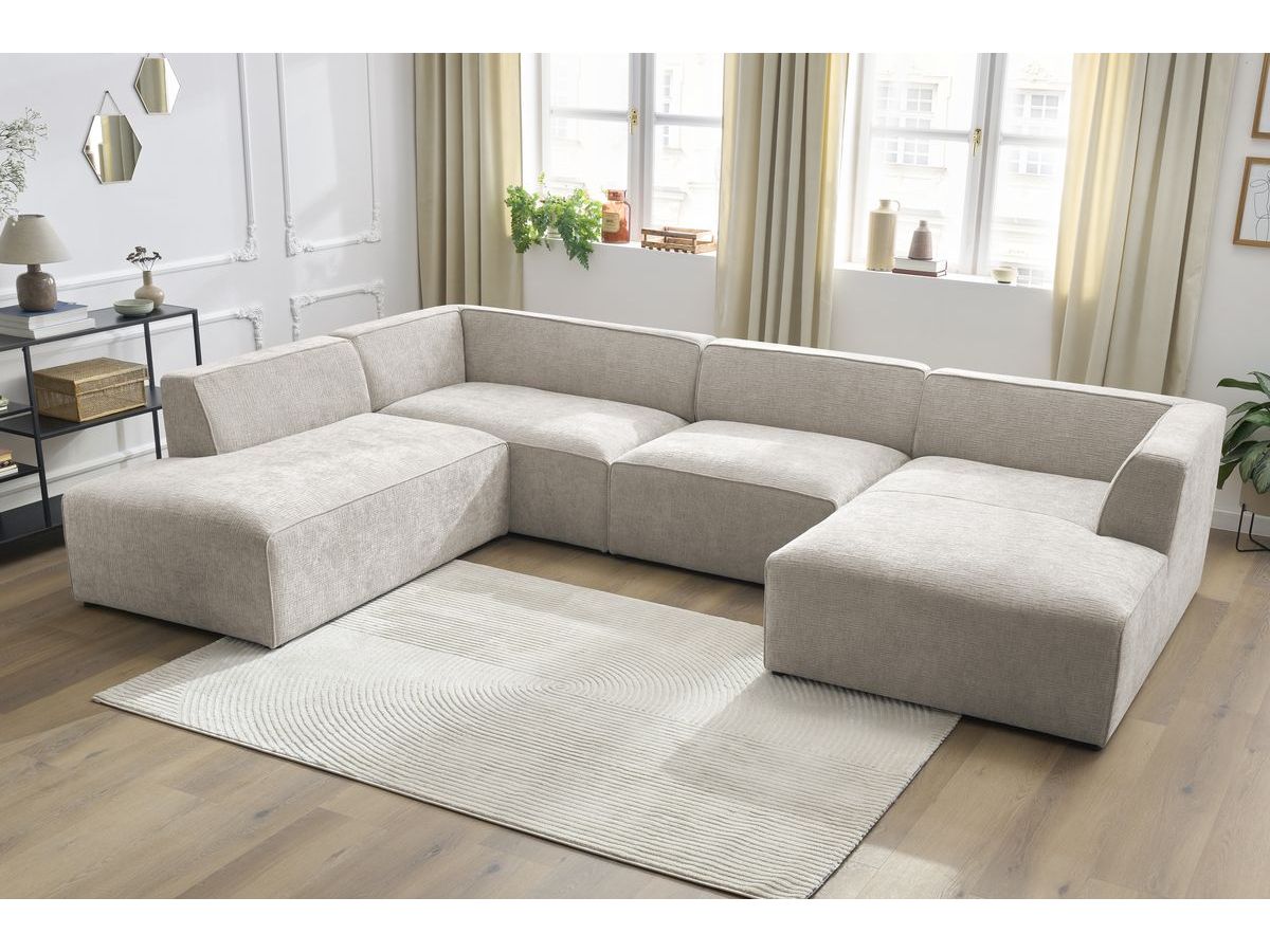 Canapé panoramique fixe MEGEVE tissu texturé beige angle droit BOBOCHIC 5 places - Vue supplémentaire 3