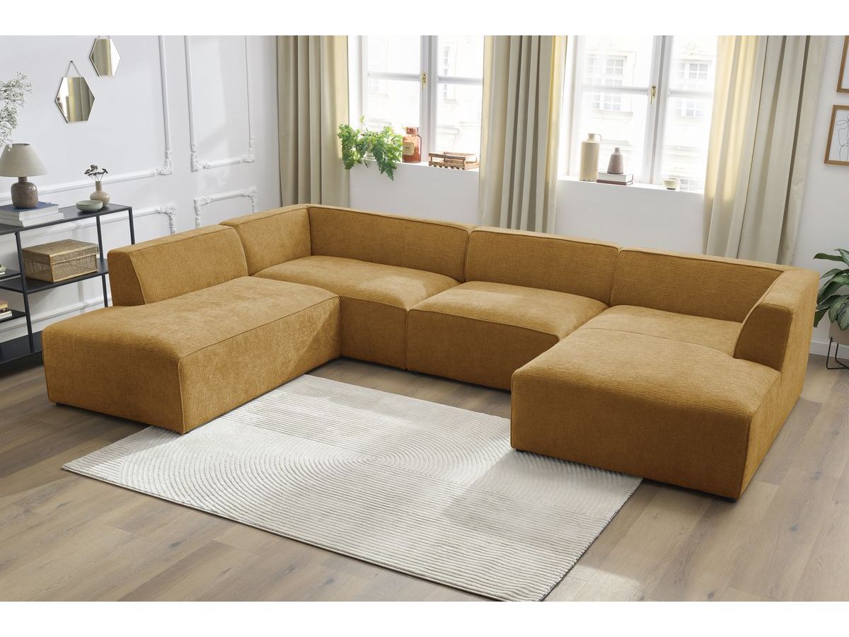 Canapé panoramique fixe MEGEVE tissu texturé jaune angle droit BOBOCHIC 5 places - Vue supplémentaire 3