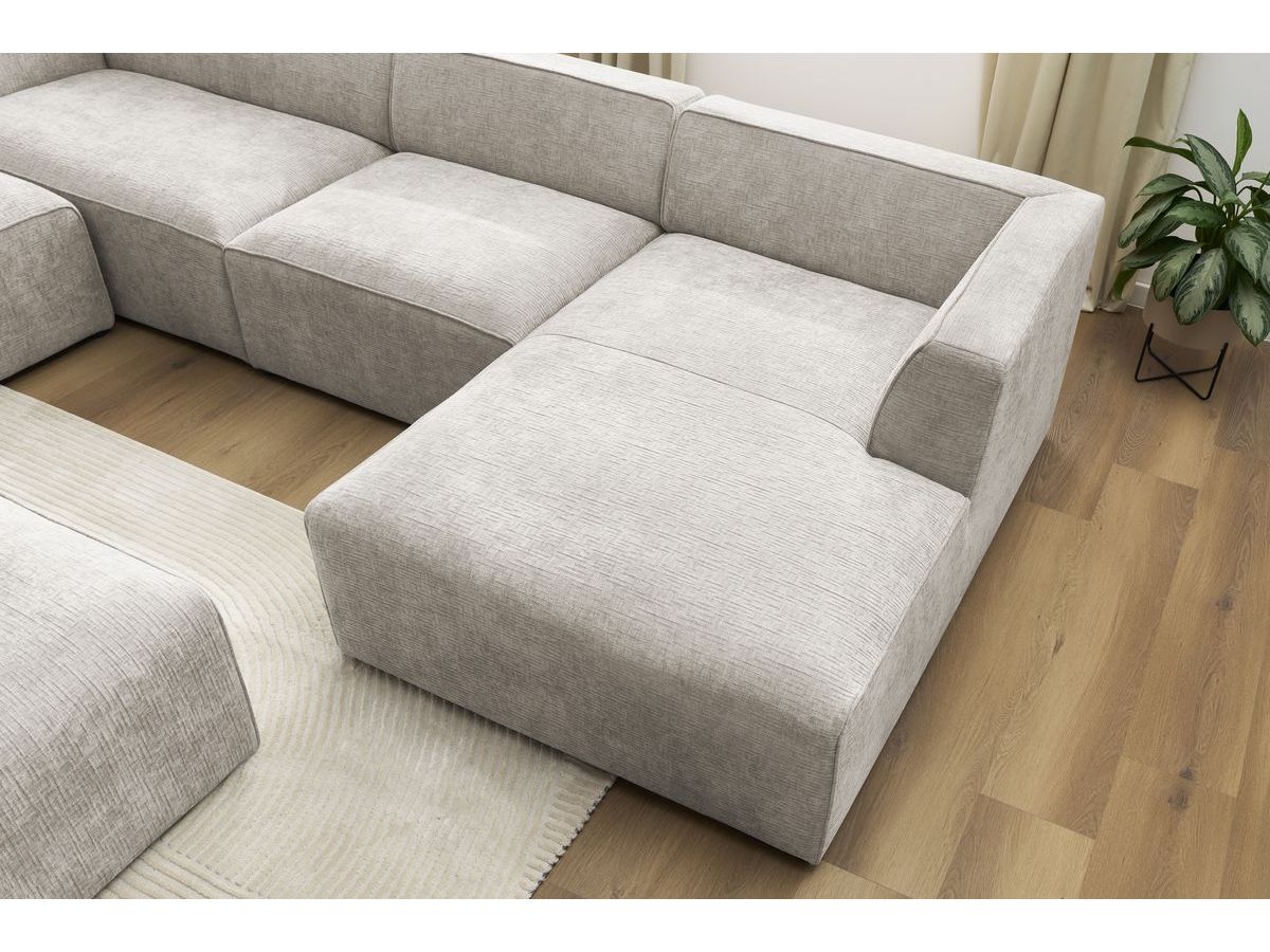 Canapé panoramique fixe MEGEVE avec pouf tissu texturé beige angle droit BOBOCHIC 6 places - Vue supplémentaire 3