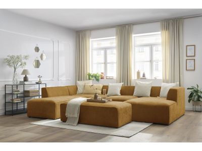 Canapé panoramique fixe MEGEVE avec pouf tissu texturé