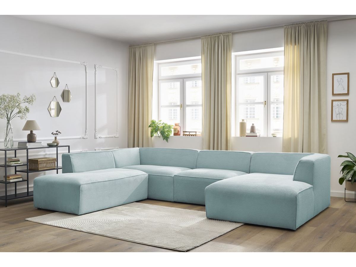 Canapé panoramique fixe MEGEVE tissu velours côtelé bleu clair angle droit BOBOCHIC 5 places - Vue supplémentaire 3