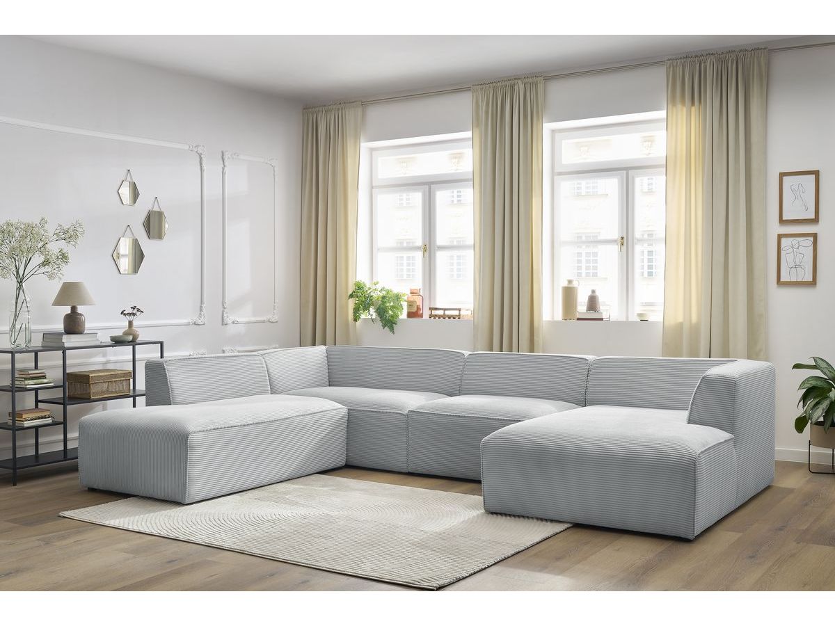 Canapé panoramique fixe MEGEVE tissu velours côtelé gris clair angle droit BOBOCHIC 5 places - Vue supplémentaire 3