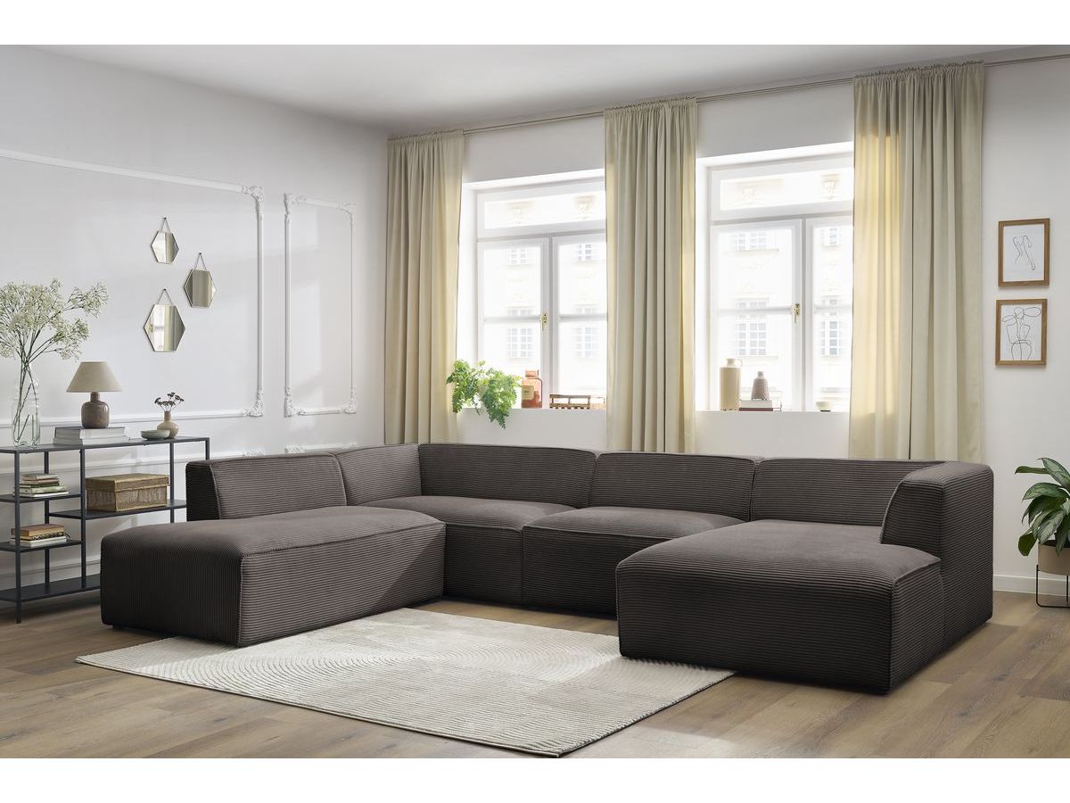 Canapé panoramique fixe MEGEVE tissu velours côtelé marron angle droit BOBOCHIC 5 places - Vue supplémentaire 3