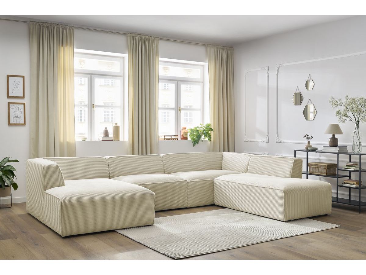 Canapé panoramique fixe MEGEVE tissu velours côtelé beige angle gauche BOBOCHIC 5 places - Vue supplémentaire 3