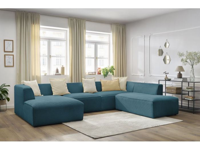 Canapé panoramique fixe modulable MEGEVE tissu velours côtelé