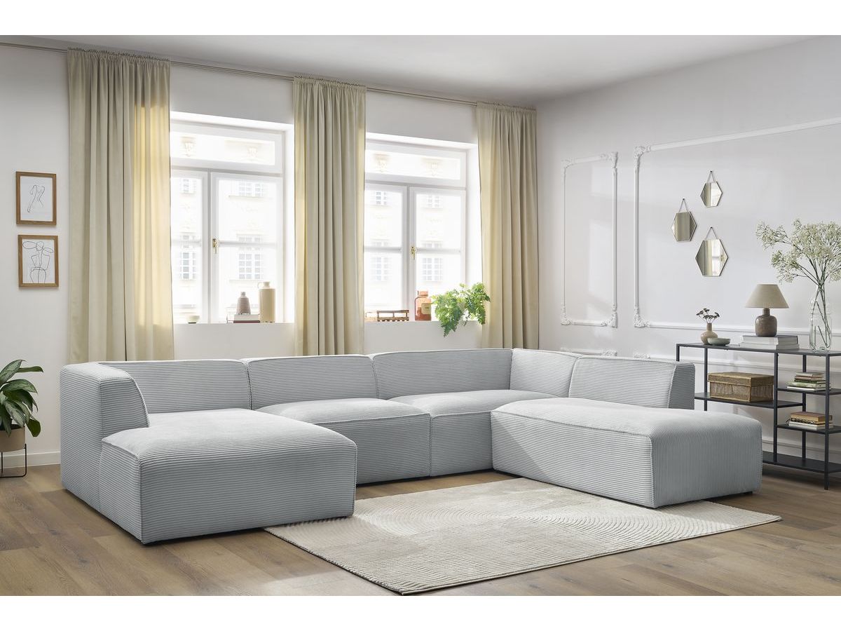 Canapé panoramique fixe MEGEVE tissu velours côtelé gris clair angle gauche BOBOCHIC 5 places - Vue supplémentaire 3